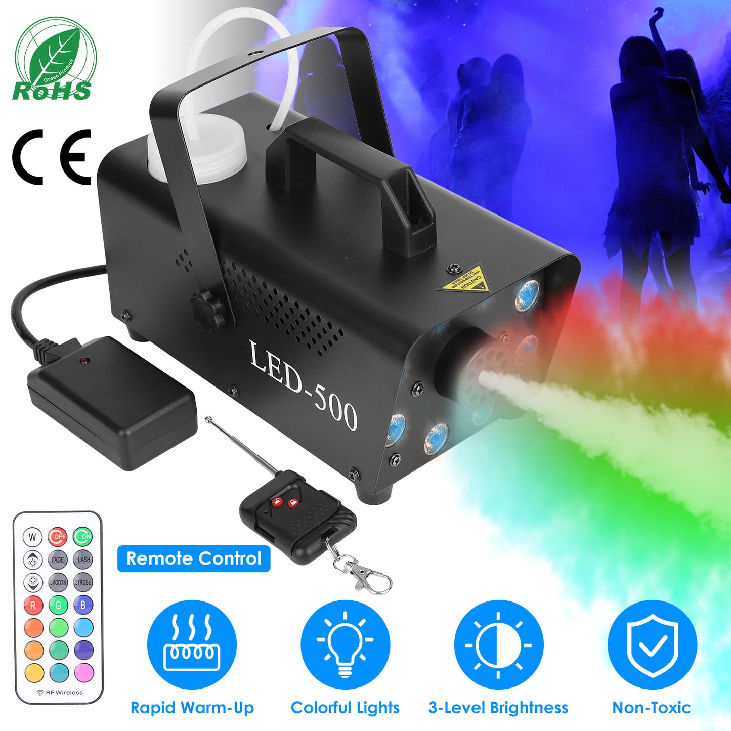 500W Fog Machine with LED Lights and Remote Control