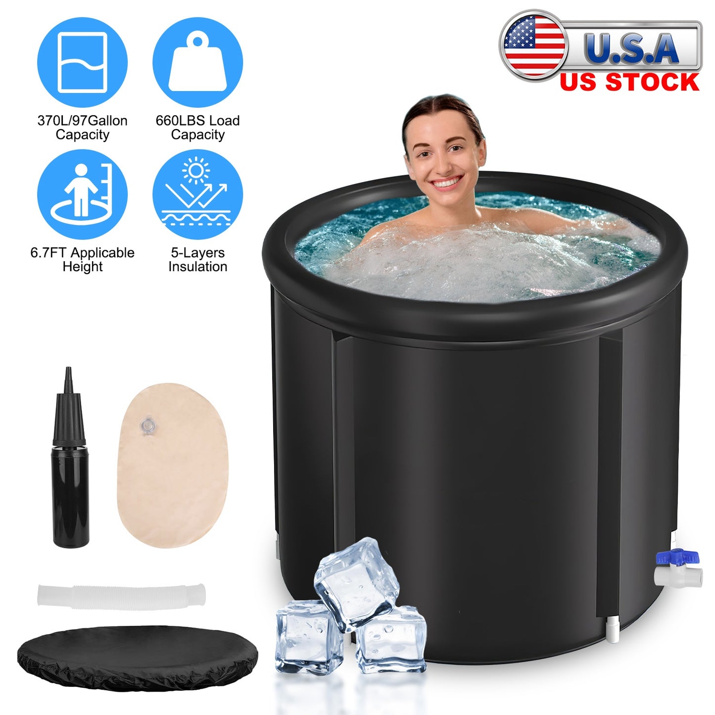 Ice Bath Tub 97 Gallon with Cover for Cold Water Therapy