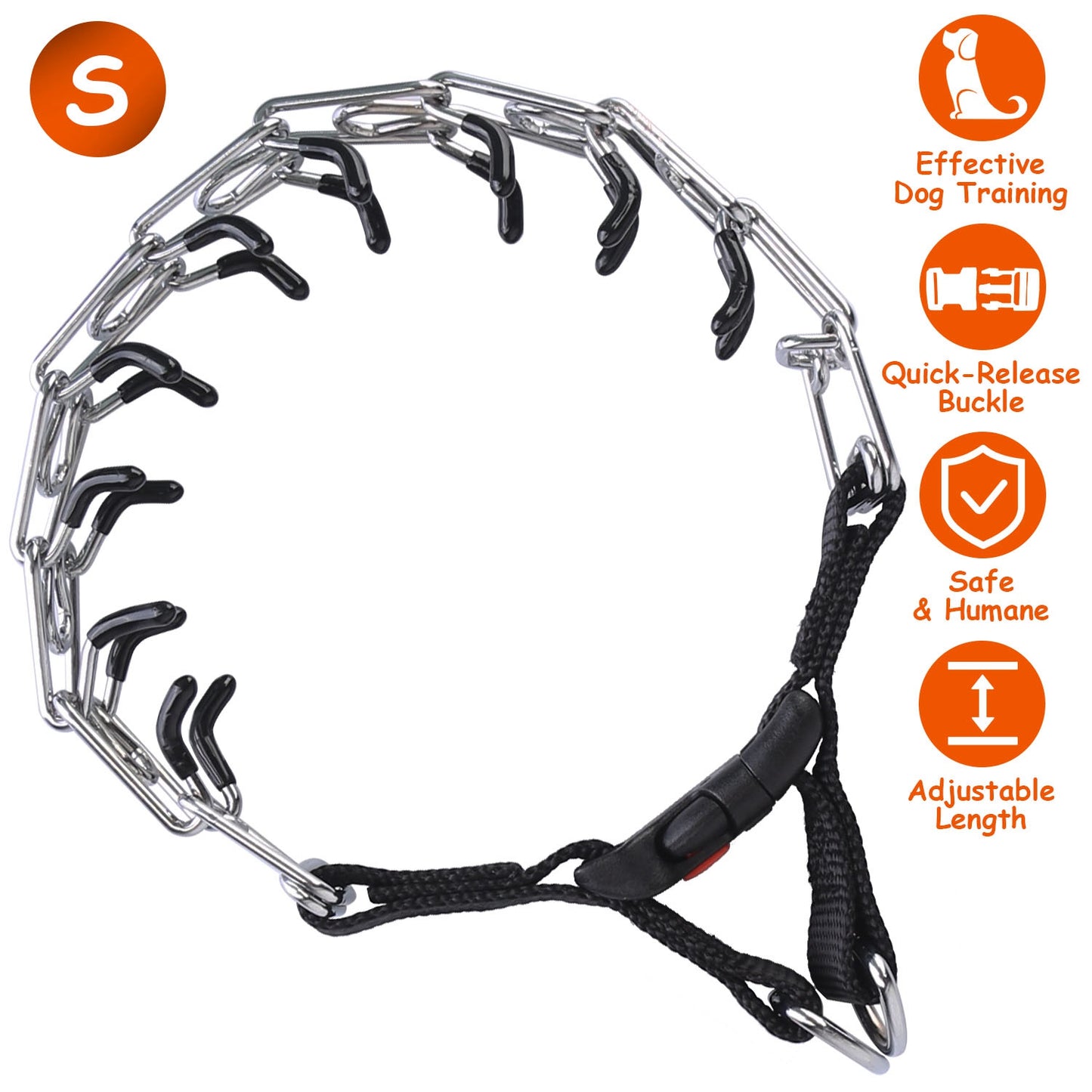Dog Training Collar with Prong Chain and Quick-Release Buckle