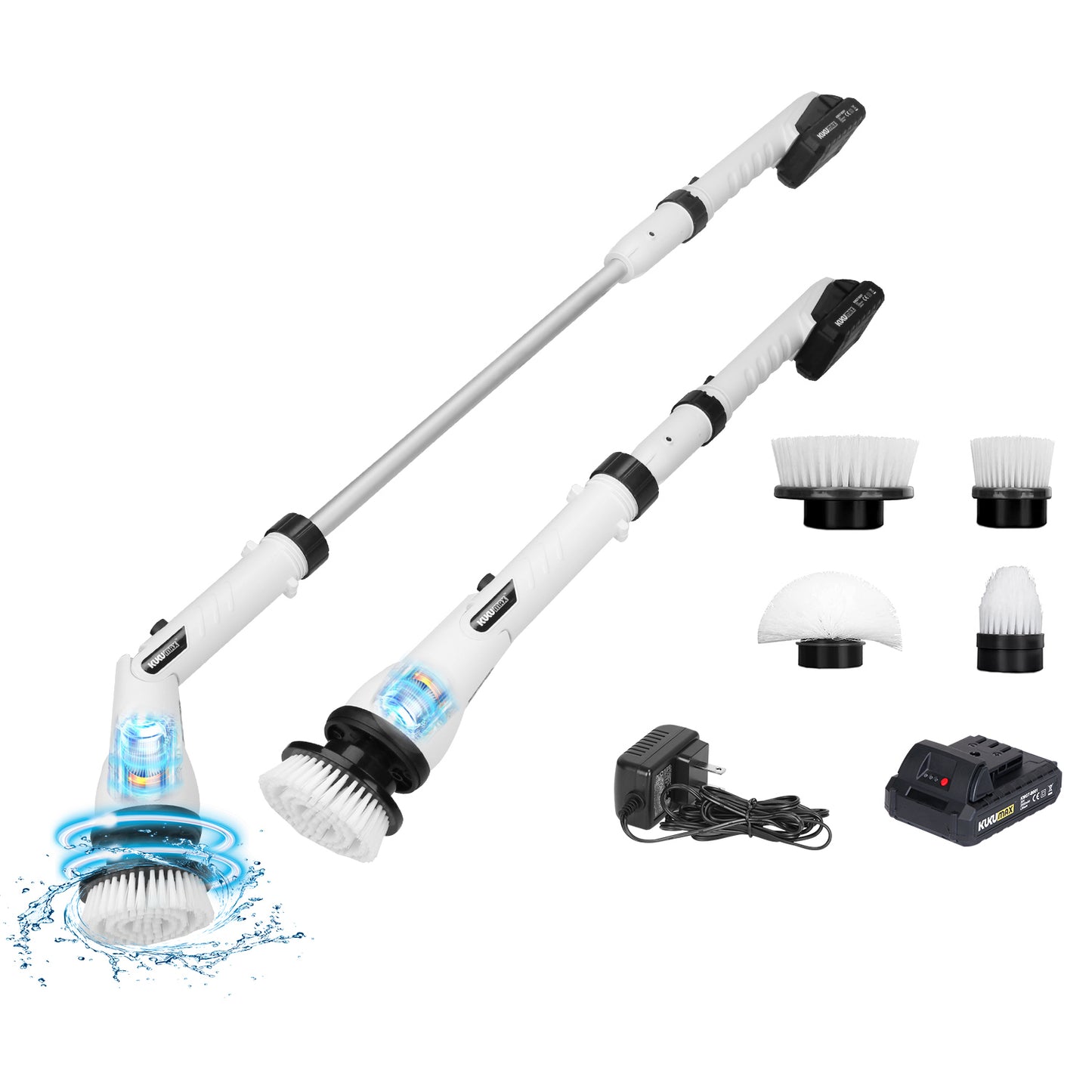 Electric Spin Scrubber with 4 Brush Heads & Extension Rod