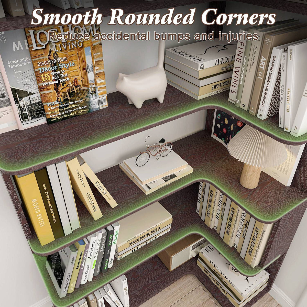 5-Tier L-Shaped Corner Bookshelf with 6 Open Shelves