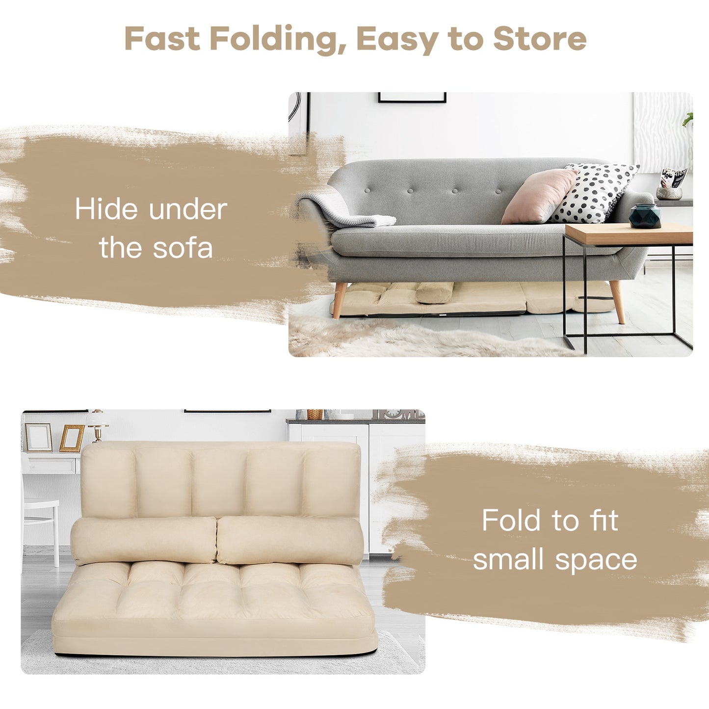 6-Position Foldable Floor Sofa Bed with Removable Cover