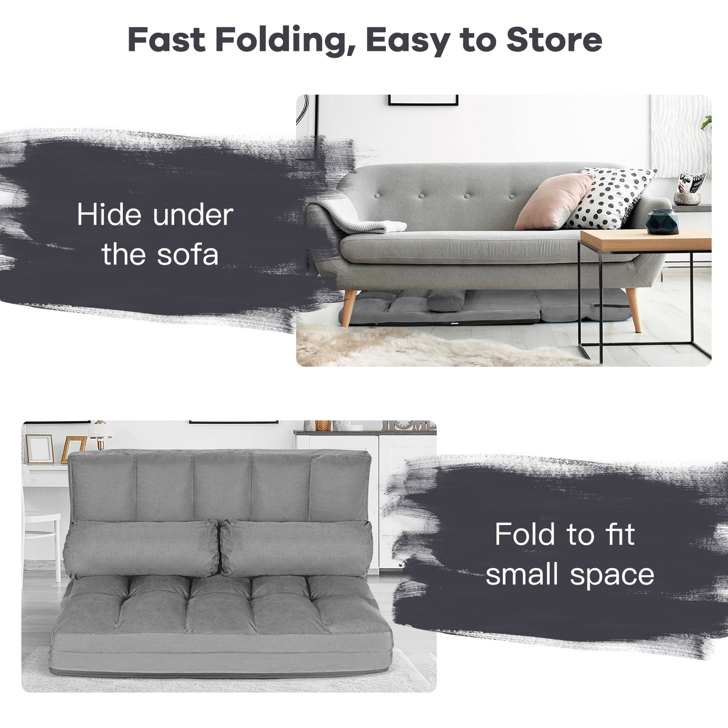 6-Position Foldable Floor Sofa Bed with Removable Cover