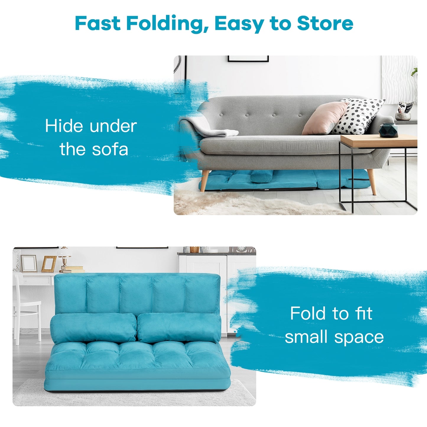 6-Position Foldable Floor Sofa Bed with Removable Cover