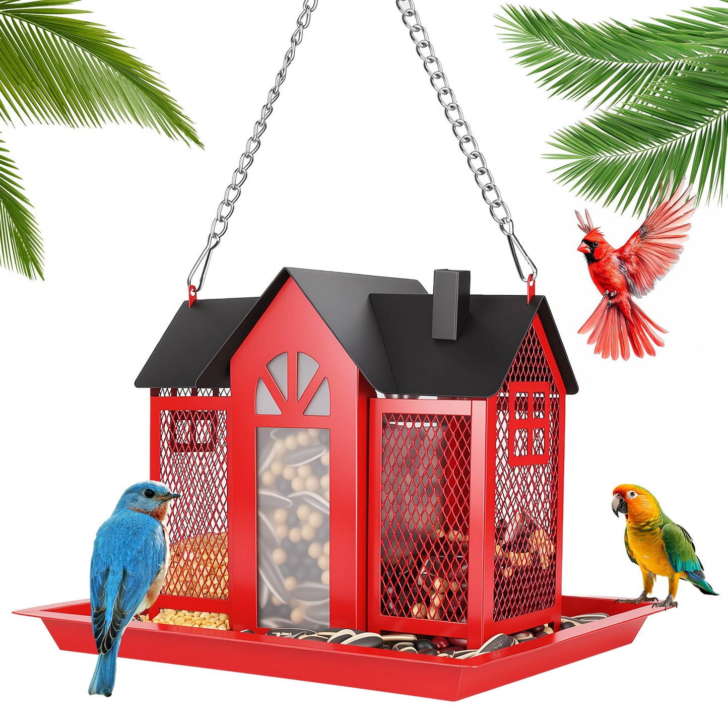 Barn Bird Feeder with Transparent Window & Lift Top Lid