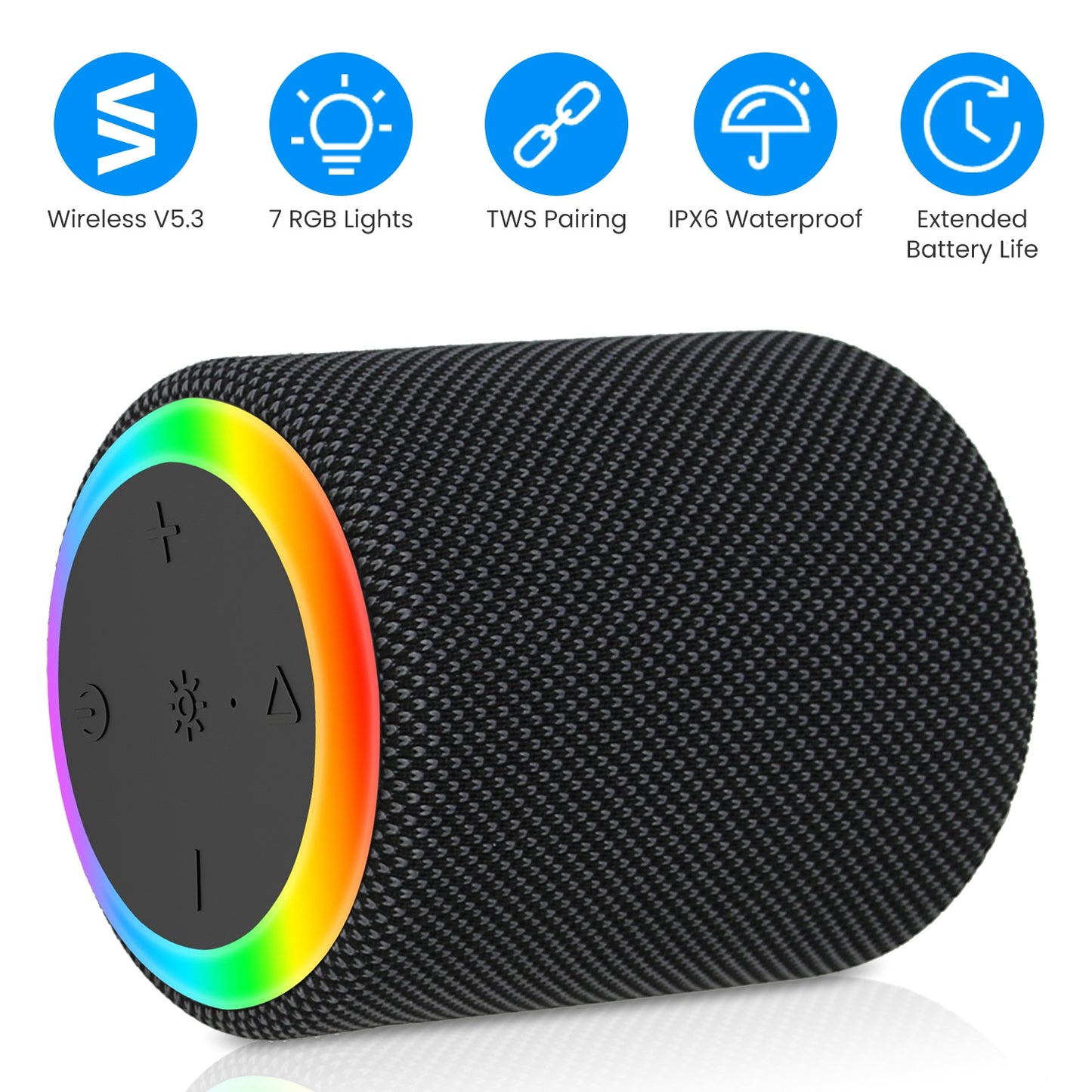 Portable Wireless Speaker with RGB Lights & IPX6 Waterproof