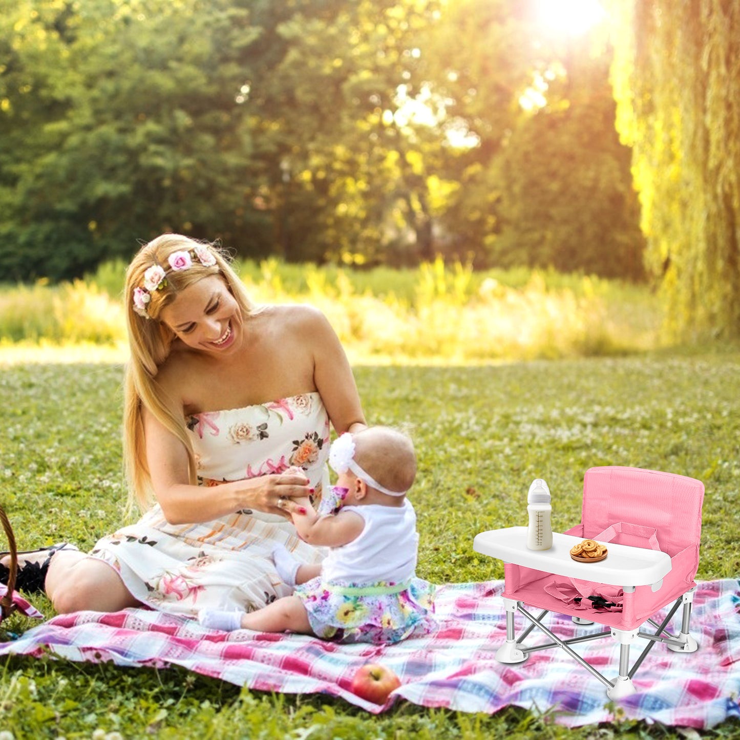 Portable Baby Booster Seat with Detachable Tray & Carry Bag