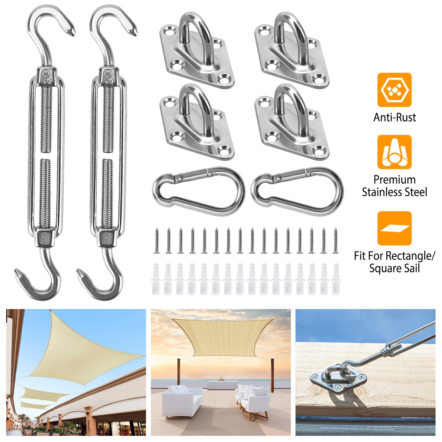 Sun Shade Sail Hardware Kit - Stainless Steel 32-Piece