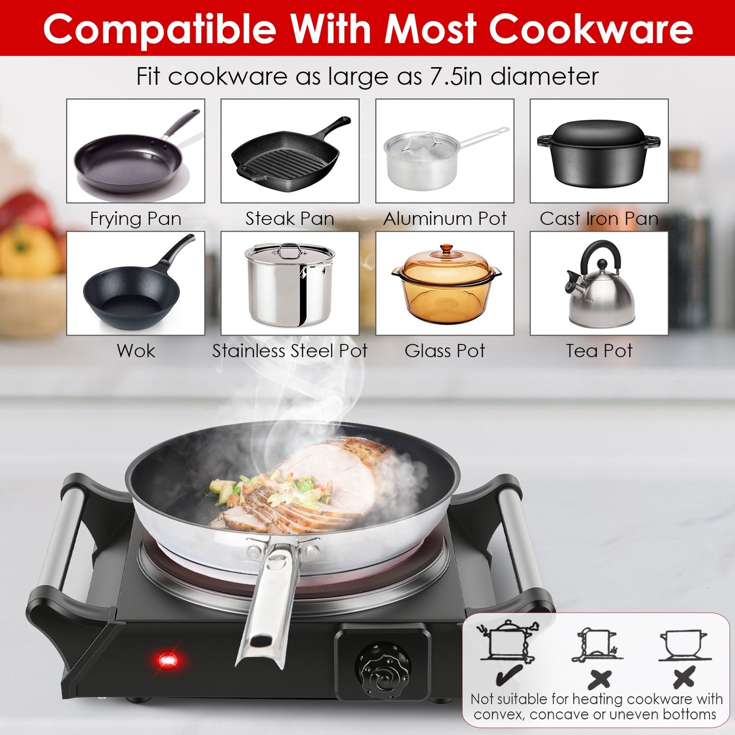 Electric Double Burner Hot Plate with Adjustable Temperature