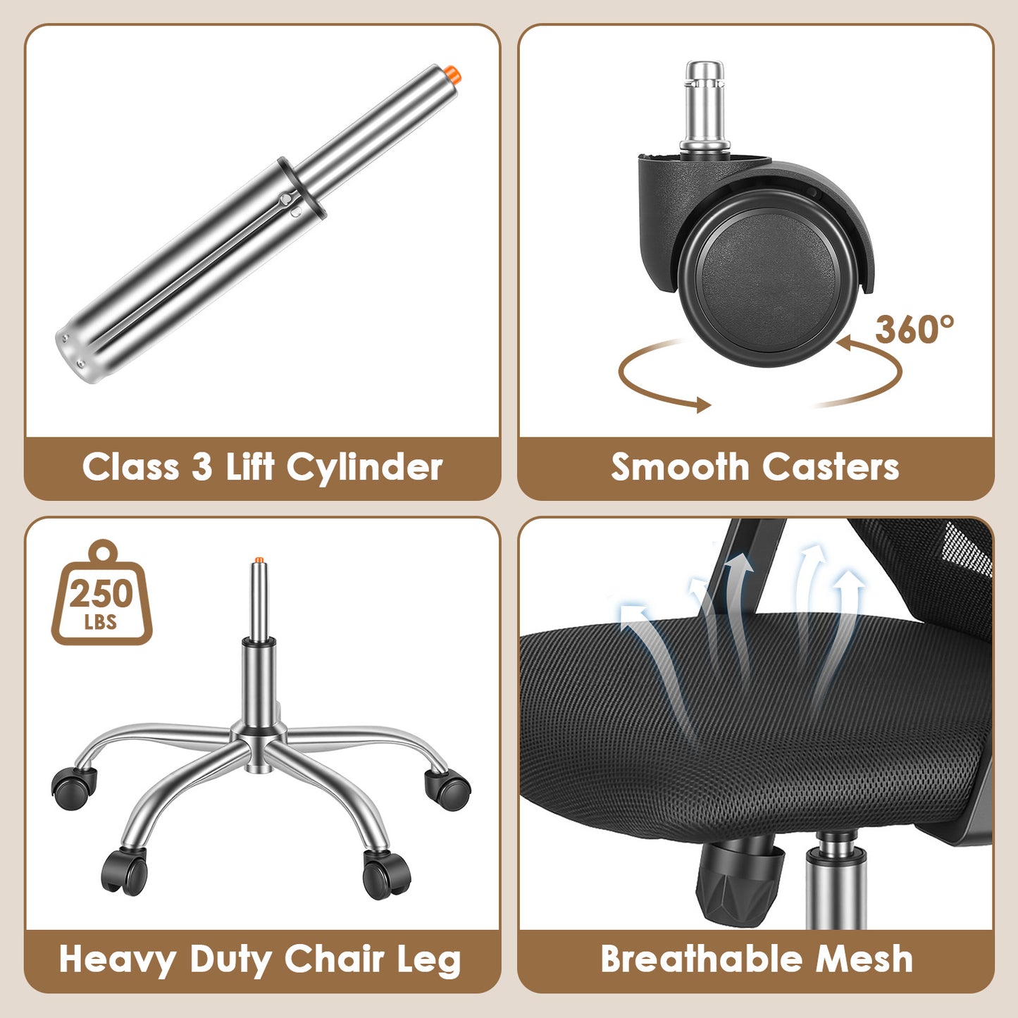 Ergonomic Mesh Office Chair with 135° Reclining Backrest