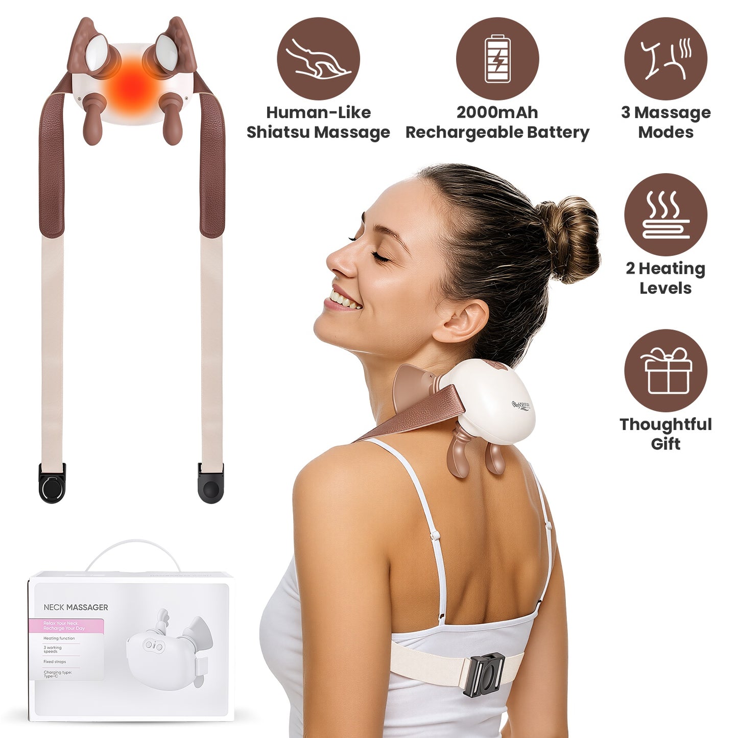 Cordless Neck Massager with Heat & Shiatsu Deep Tissue Kneading
