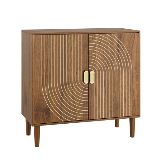 Walnut Buffet Sideboard Cabinet with Line Groove Doors