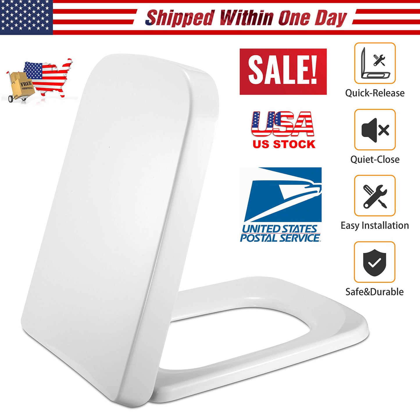 Square Toilet Seat with Quiet-Close and Quick-Release