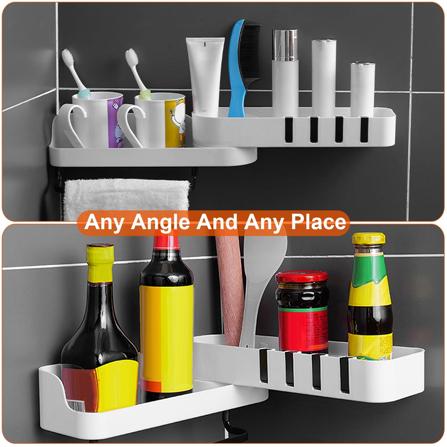 Rotatable Bathroom Corner Caddy Shelf with Towel Bar