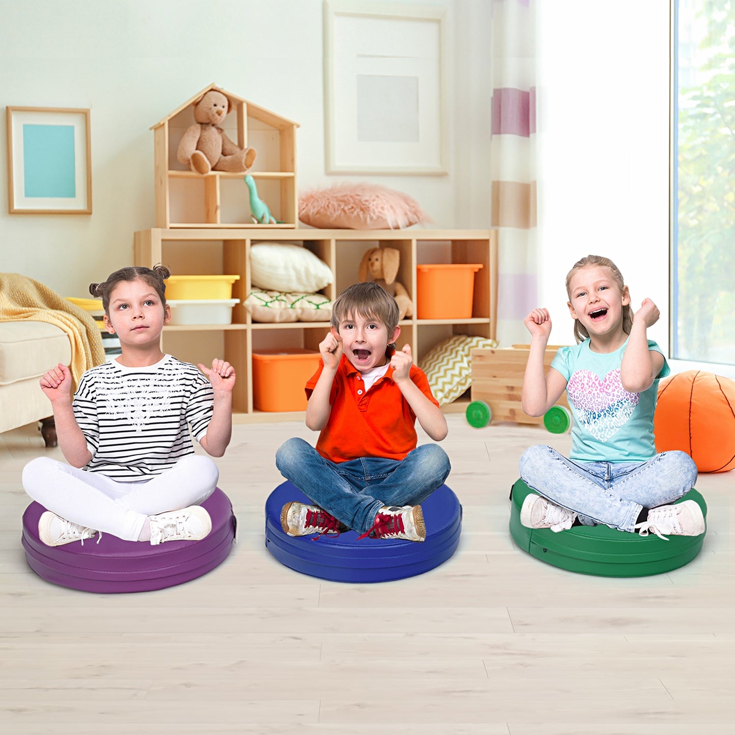 Round Toddler Floor Cushions 15 Inch - Set of 6