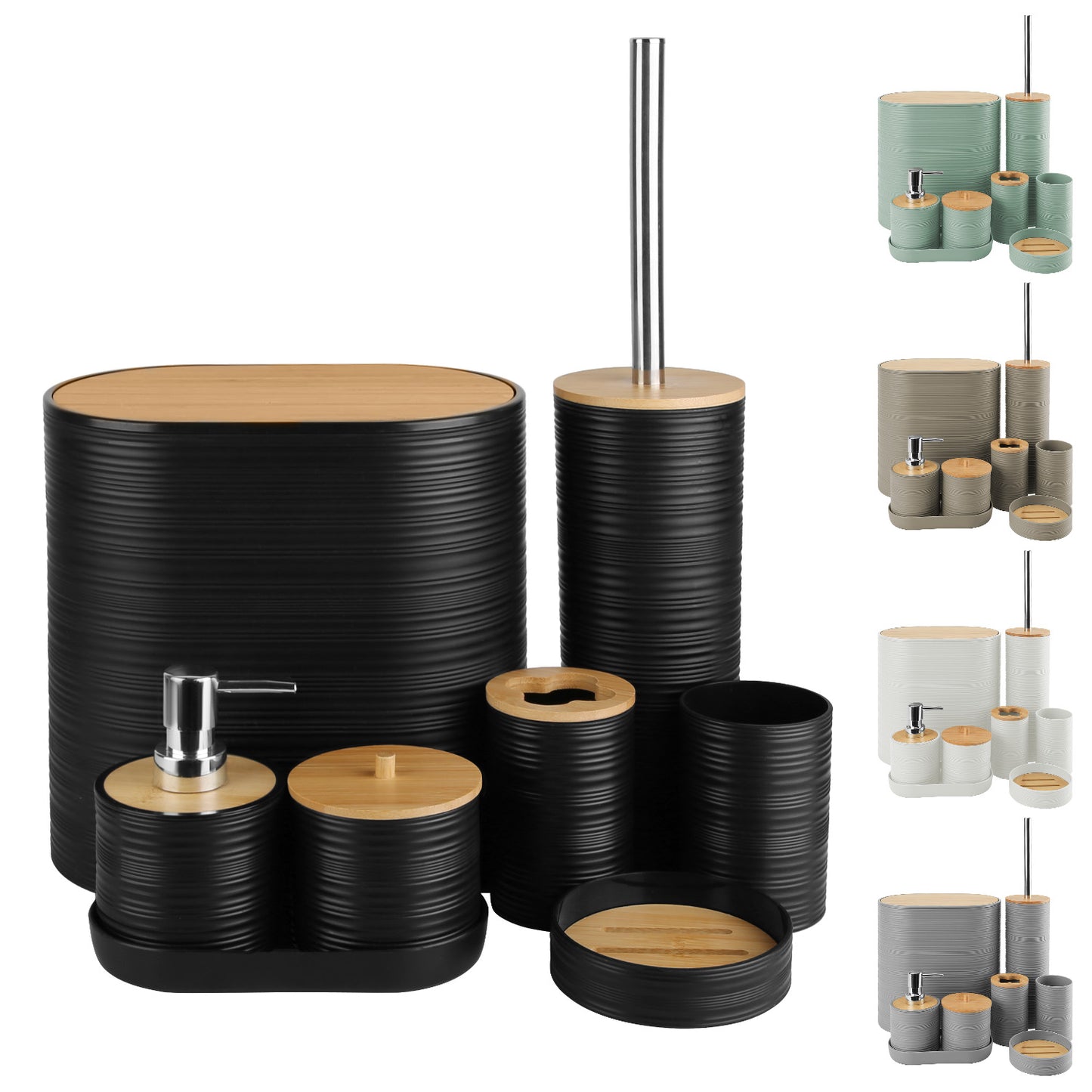 8-Piece Bathroom Accessories Set with Bamboo Accents