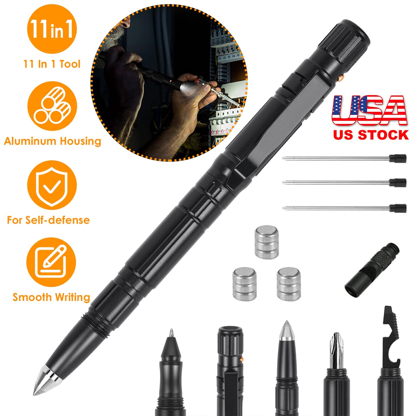 Tactical Pen Multi-Tool Set with LED Flashlight & Glass Breaker