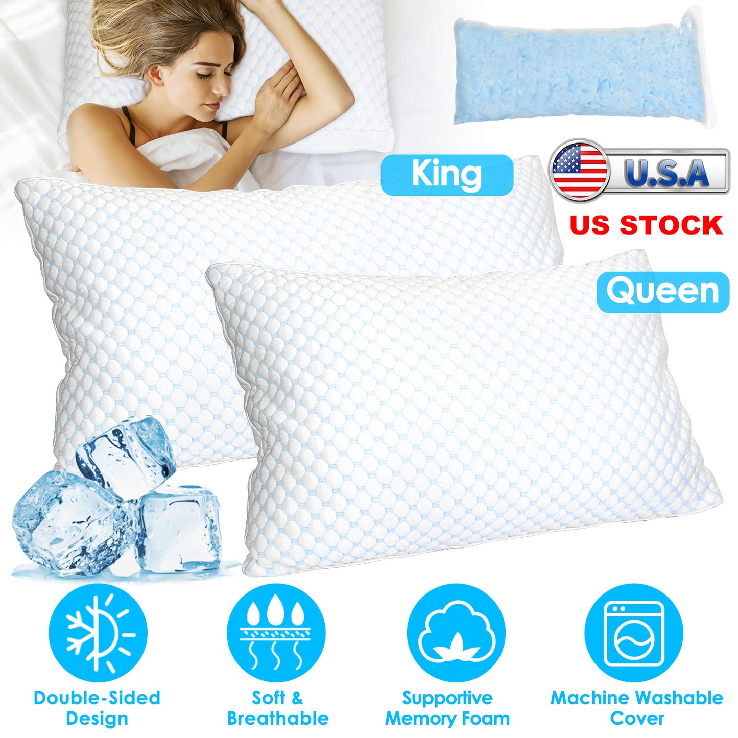 Adjustable Shredded Memory Foam Pillow with Cooling Cover