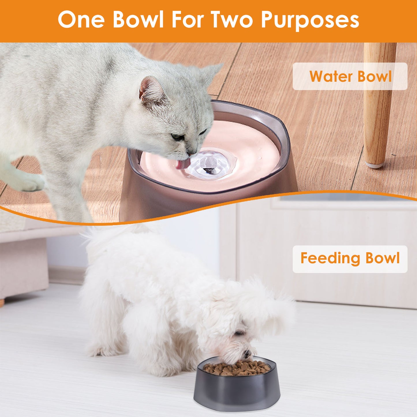 No Spill Dog Water Bowl 47oz Slow Feeder with Float Disk
