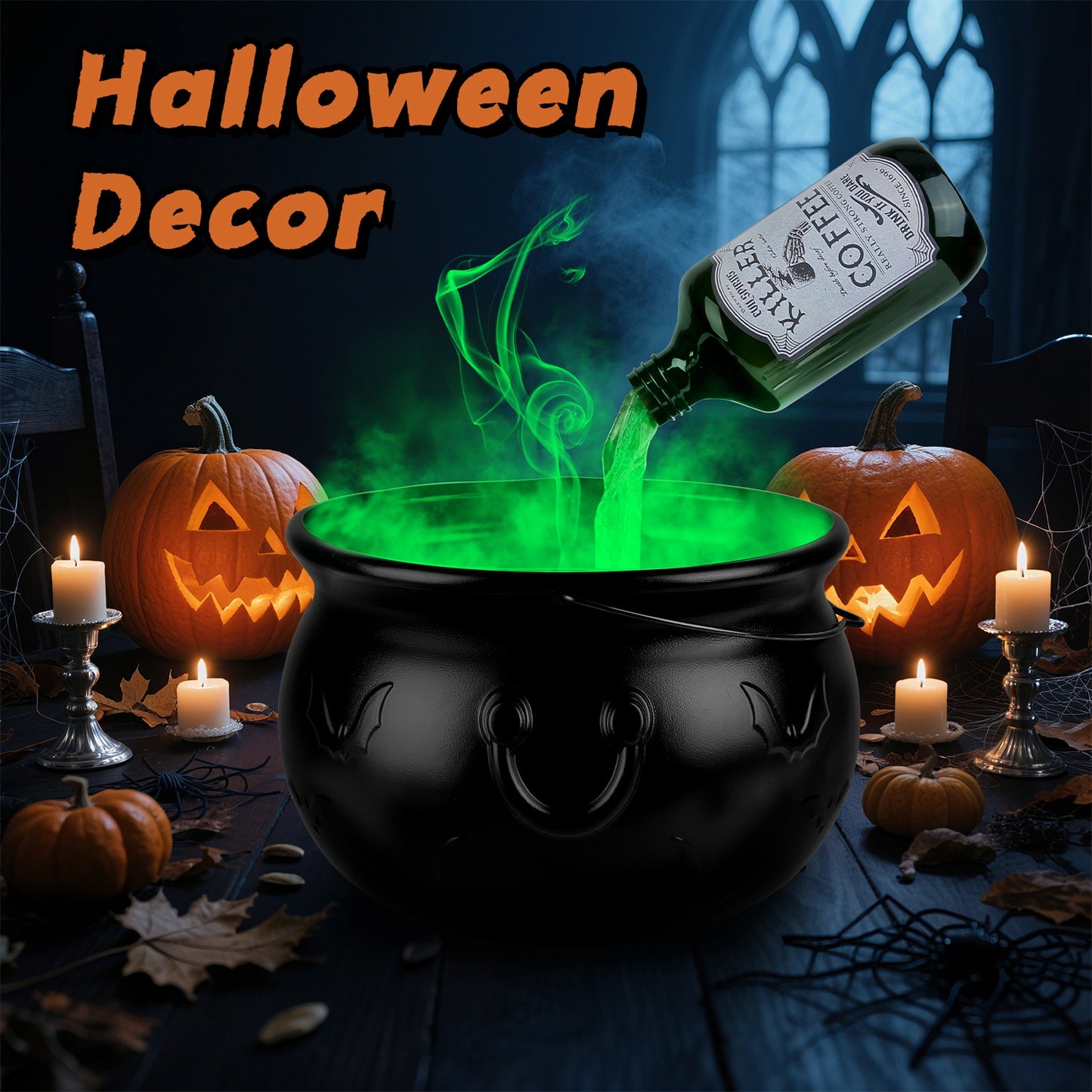 Floating Bottle Witch Cauldron with Mist Maker & Green Light