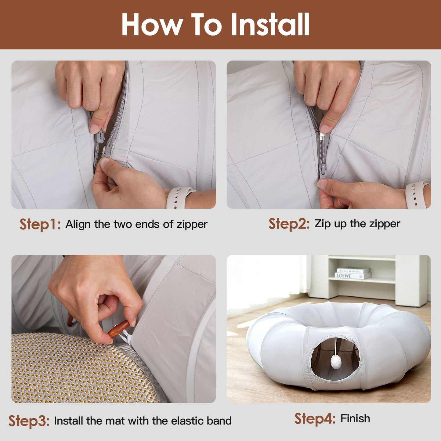 Cat Tunnel Bed with Interactive Balls & Cooling Mat