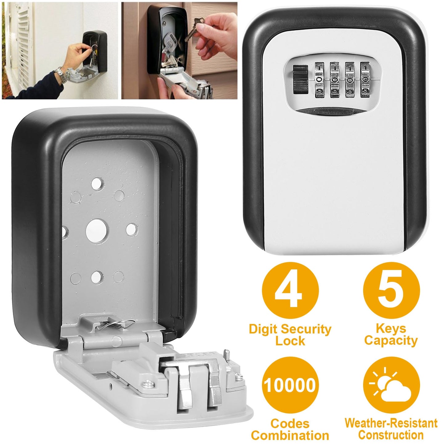 Wall Mounted Key Lock Box with 4-Digit Combination