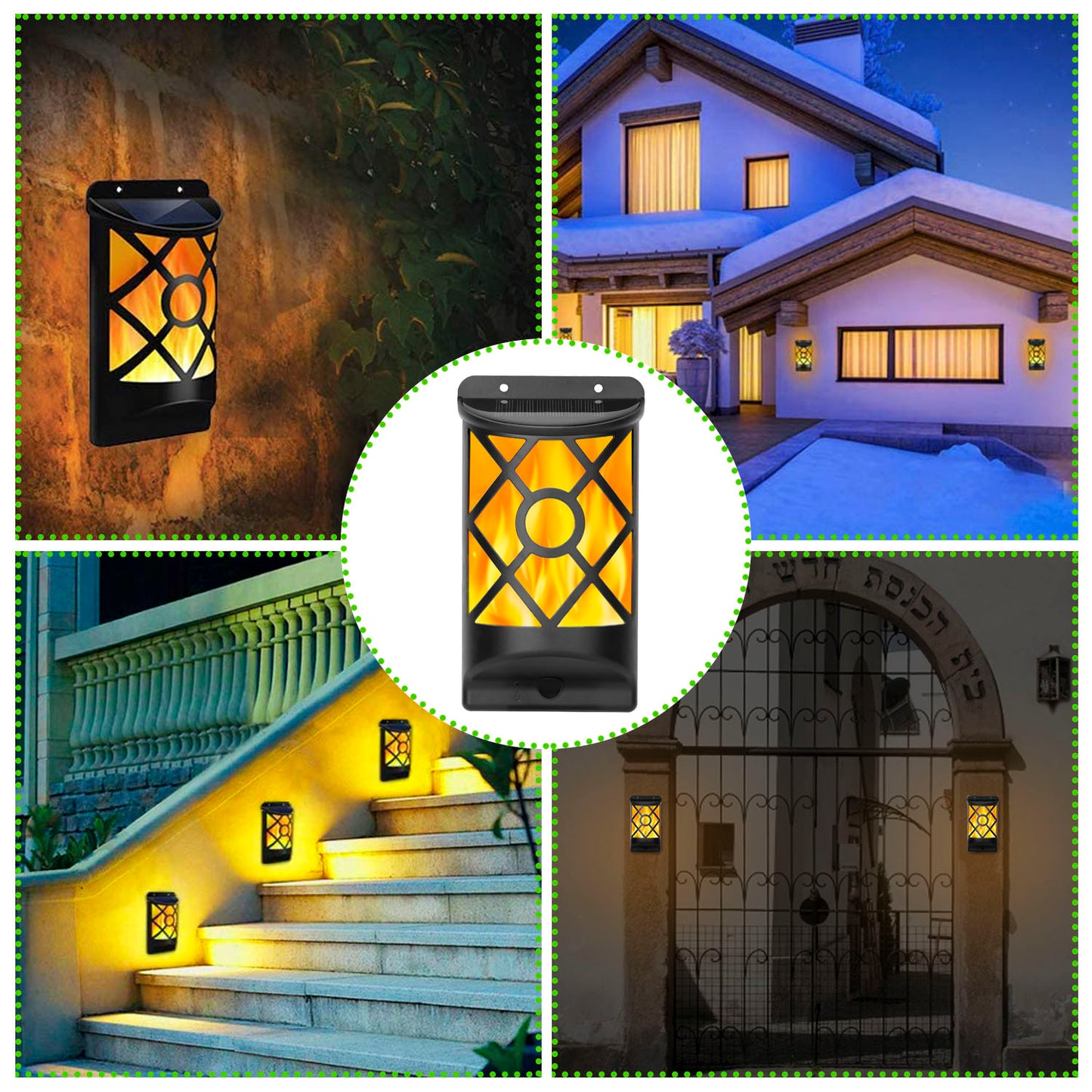 Solar Flame Wall Light with 96 LEDs - Waterproof Outdoor