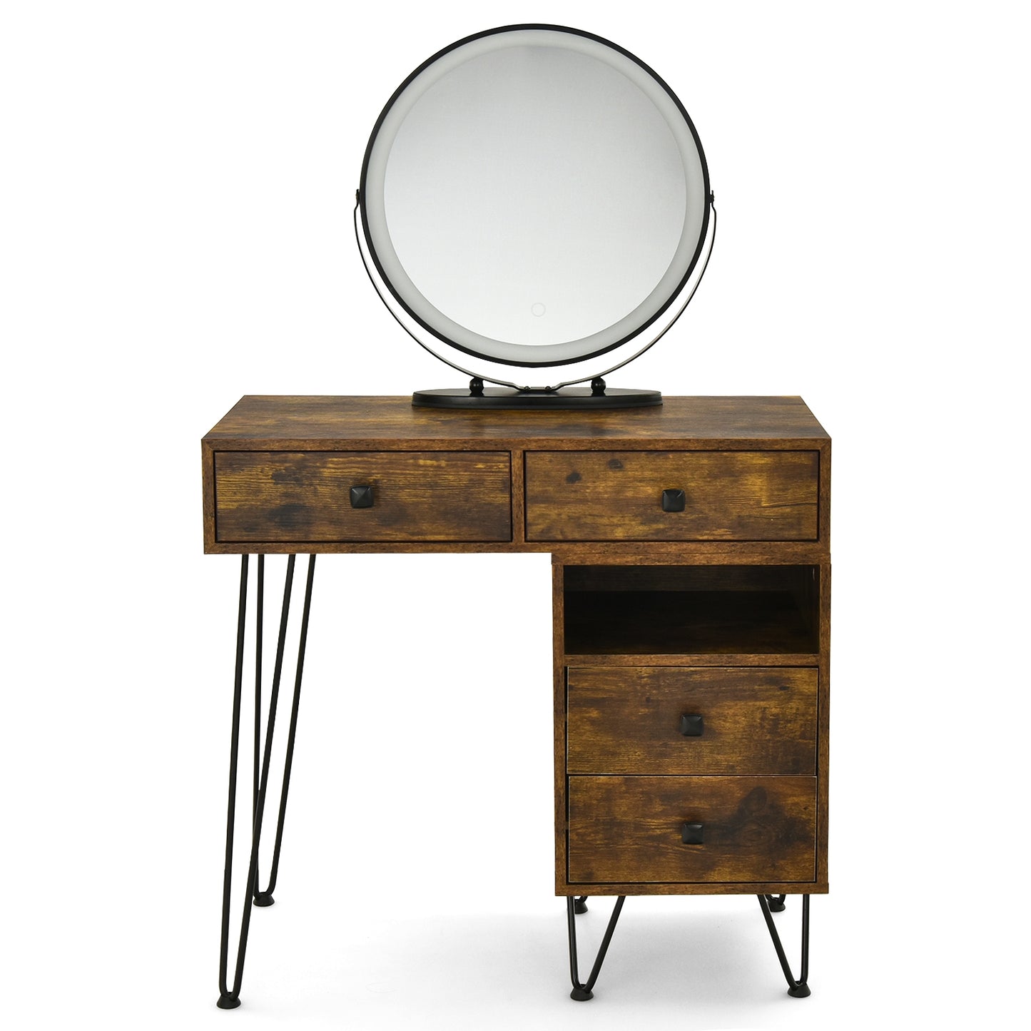 Vanity Table with LED Lighted Mirror and Storage Cabinet