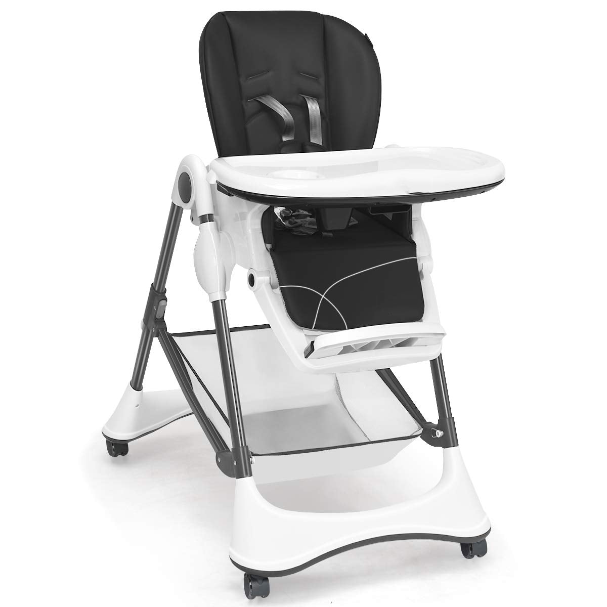 Foldable High Chair with 4 Lockable Wheels and 5-Point Harness
