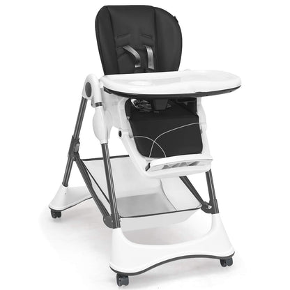 Foldable High Chair with 4 Lockable Wheels and 5-Point Harness
