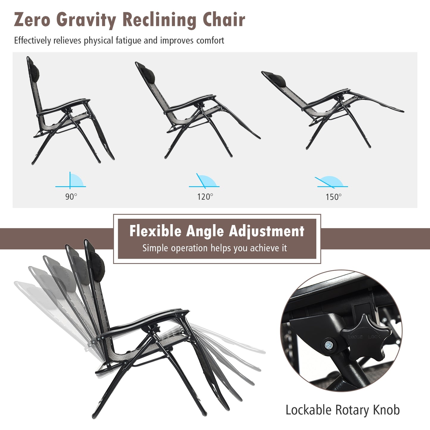 Folding Zero Gravity Lounge Chair Set - 2 Piece Rattan