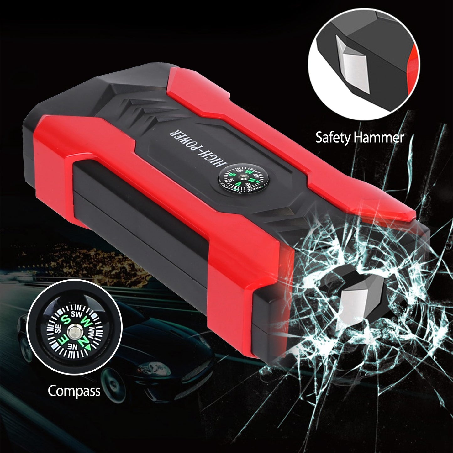 Car Jump Starter 800A 28000mAh with LCD Screen & LED Flashlight