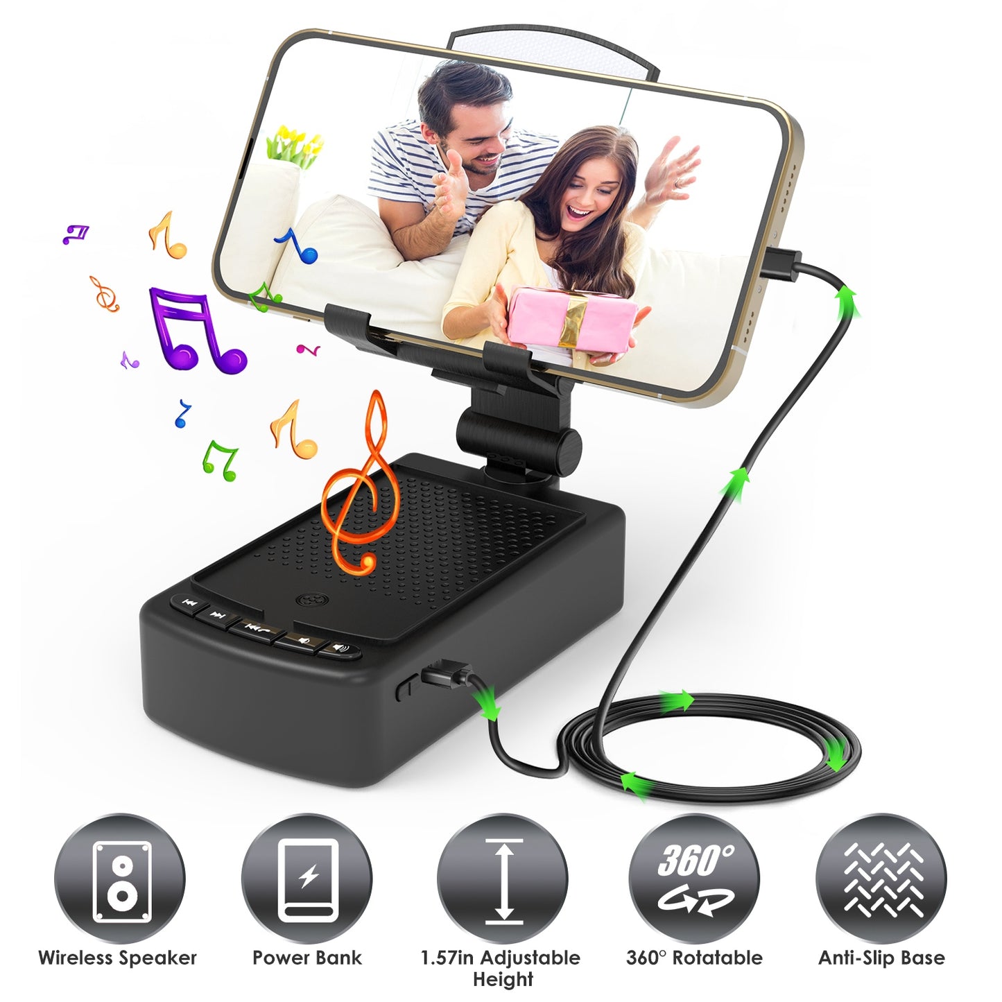 3-in-1 Phone Stand with Wireless Speaker & Power Bank