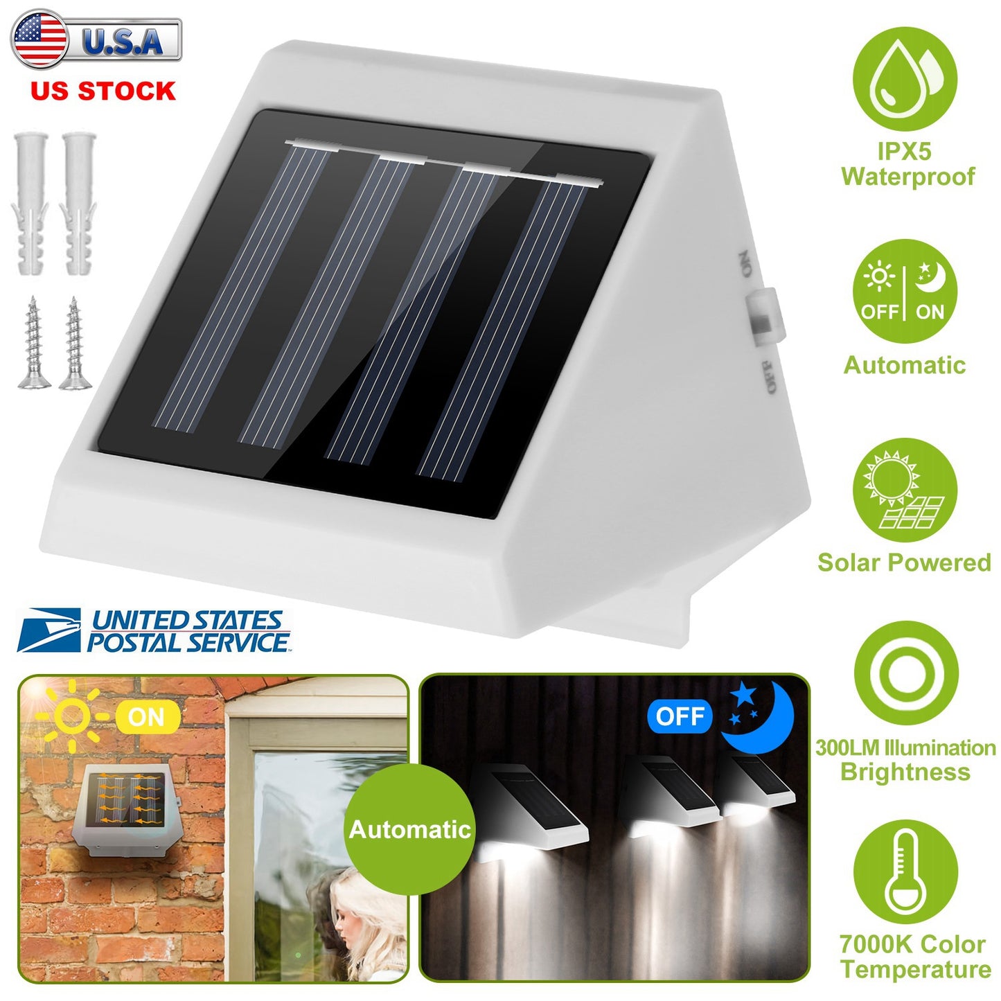 Solar Powered Stair Light with Auto Dusk-to-Dawn Sensor