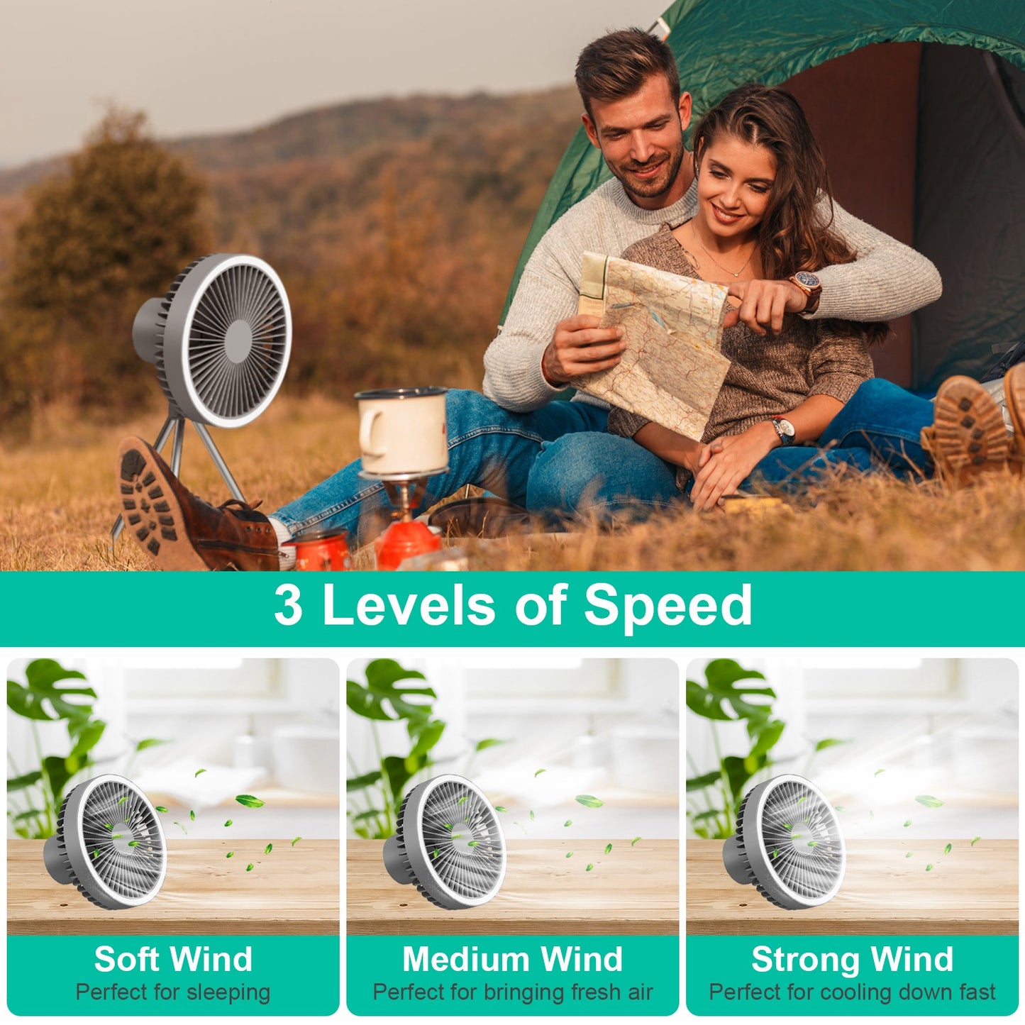 Camping Fan with LED Lantern 10000mAh Rechargeable Battery