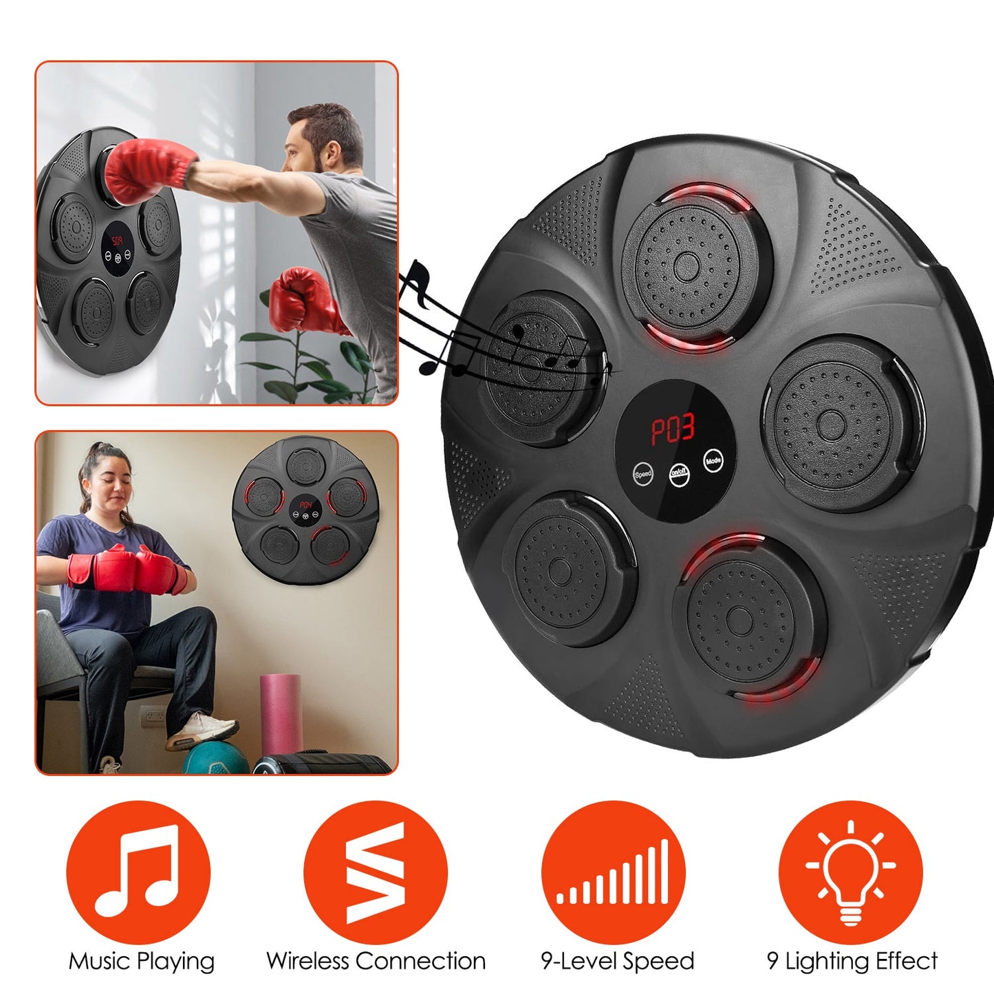 Music Boxing Machine with LED Lights and Bluetooth Speaker