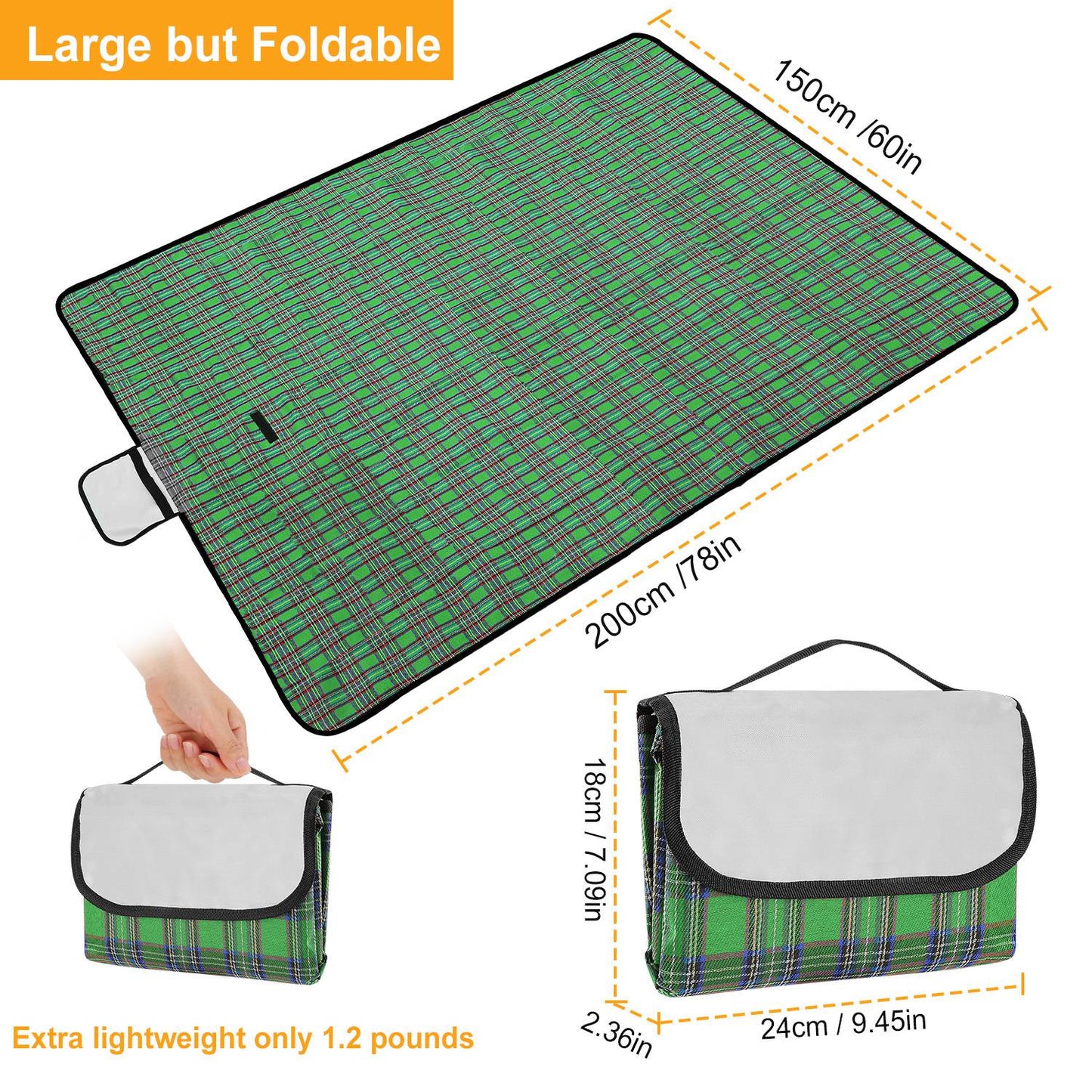 Waterproof Picnic Blanket 60x78 with Carrying Strap