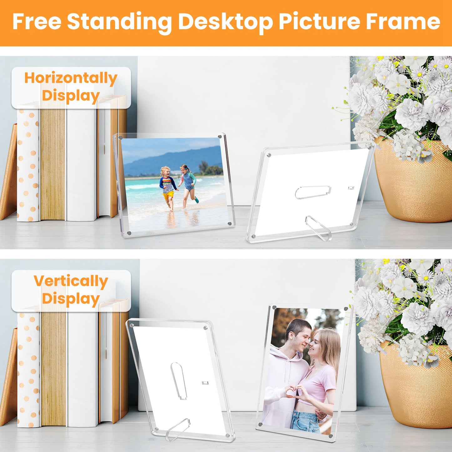 Acrylic Photo Frames 5x7 Inch - Set of 4 Magnetic Frameless