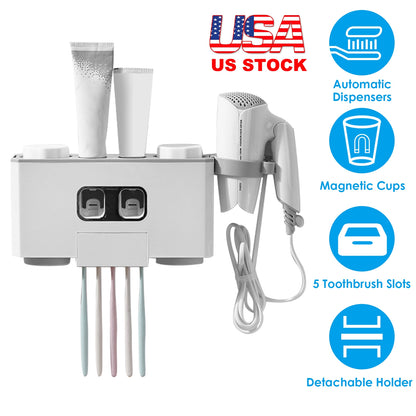 Wall Mount Toothbrush Holder with Automatic Toothpaste Dispenser