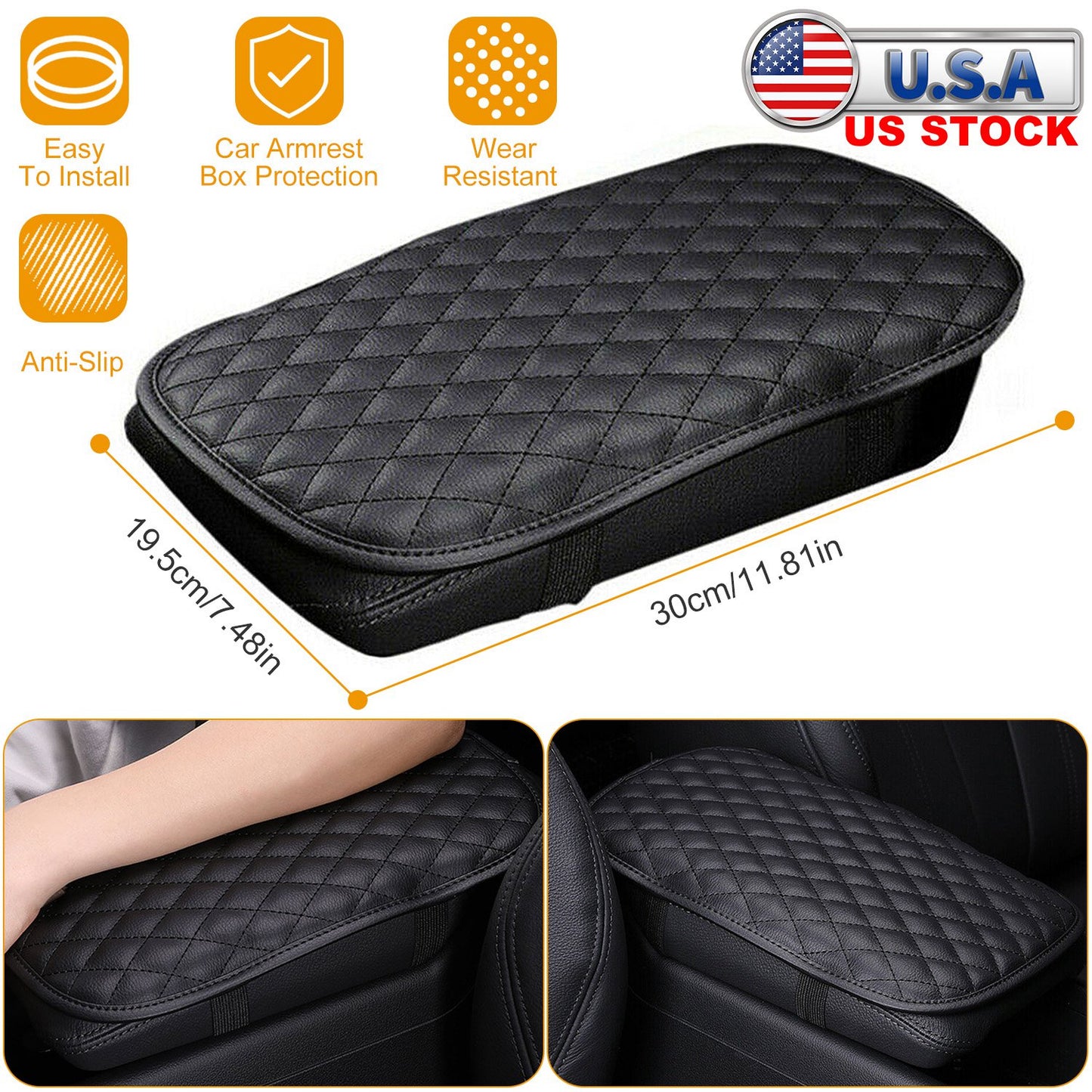 Car Armrest Pad Cover - PU Leather Console Cushion Protector