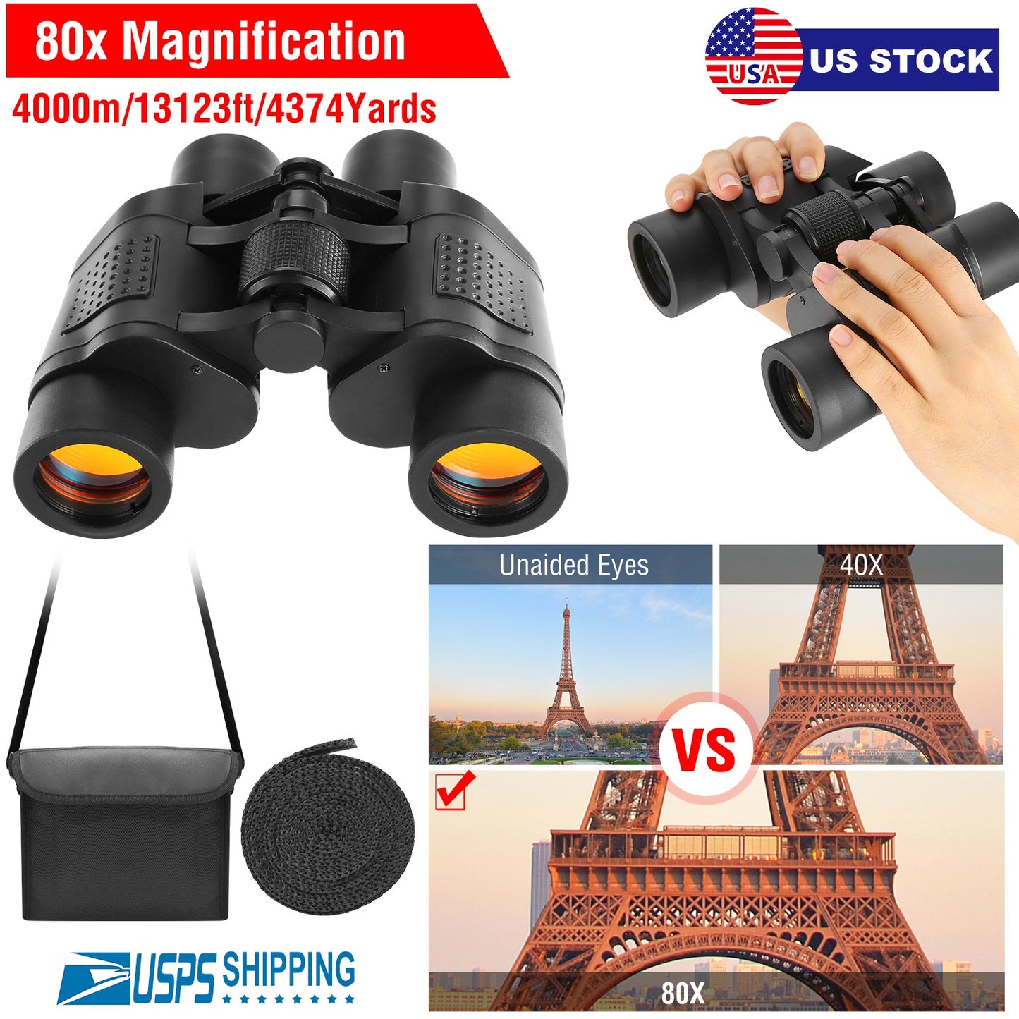 80x50 HD Binoculars with FMC Lens and Low Light Vision