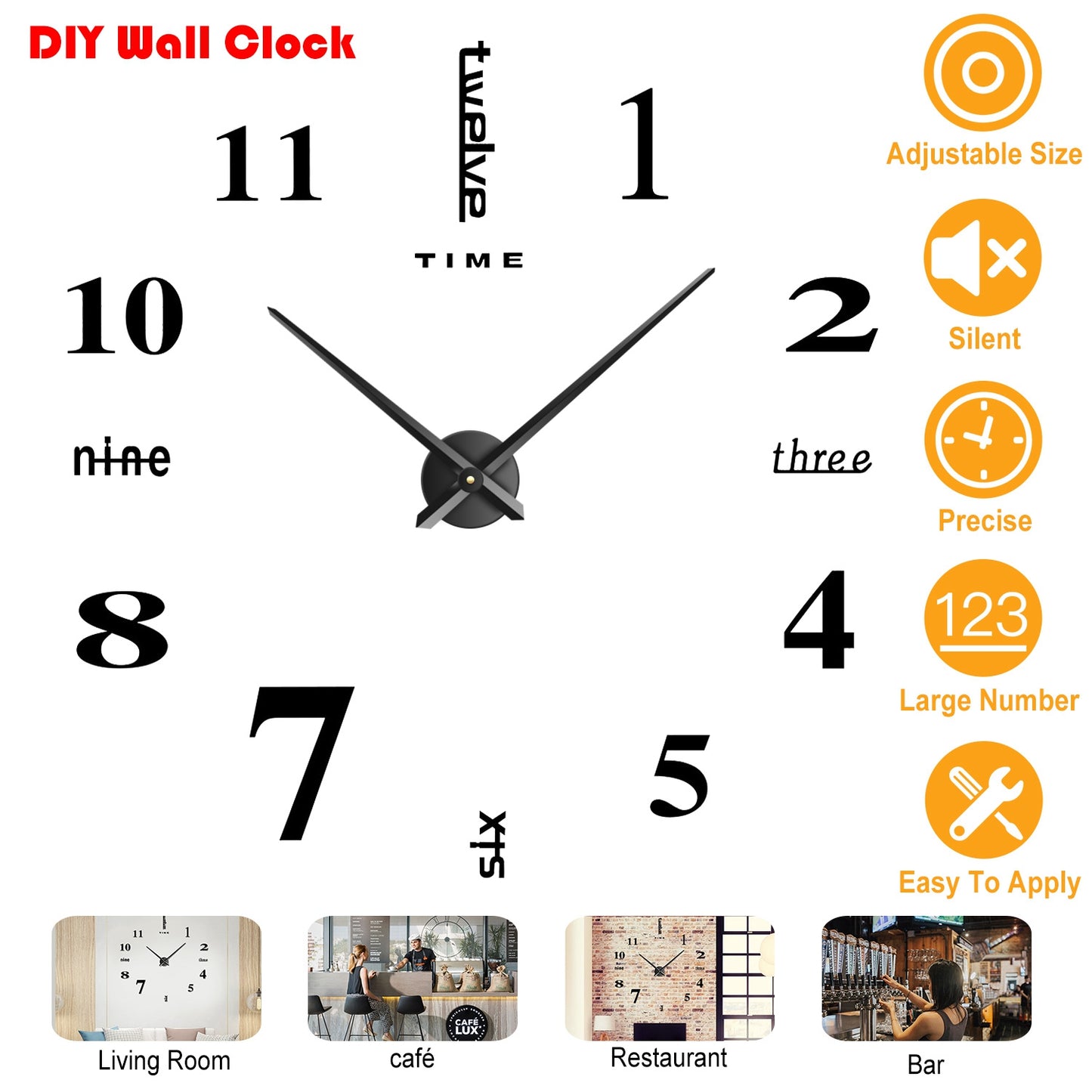DIY 3D Mirror Wall Clock with Large Numbers
