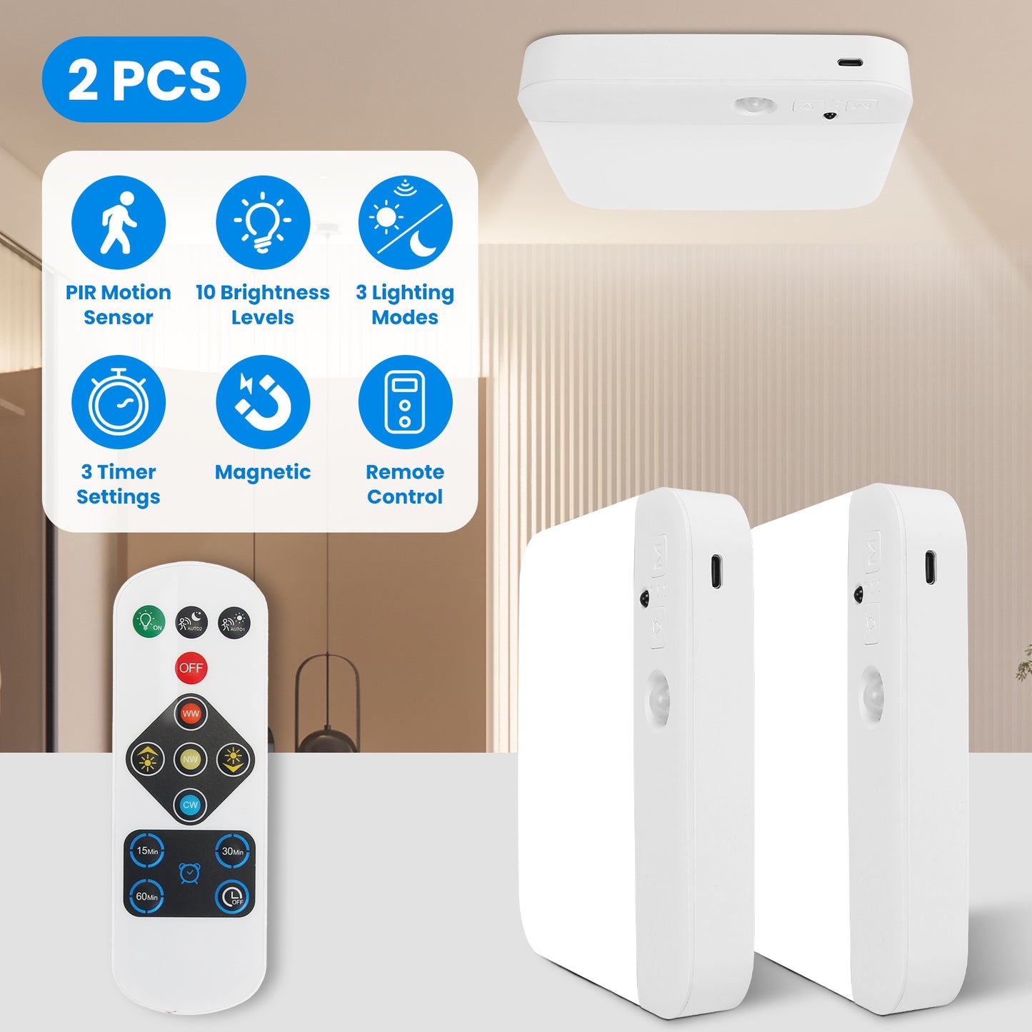 Motion Sensor Ceiling Light with Remote & Rechargeable Battery