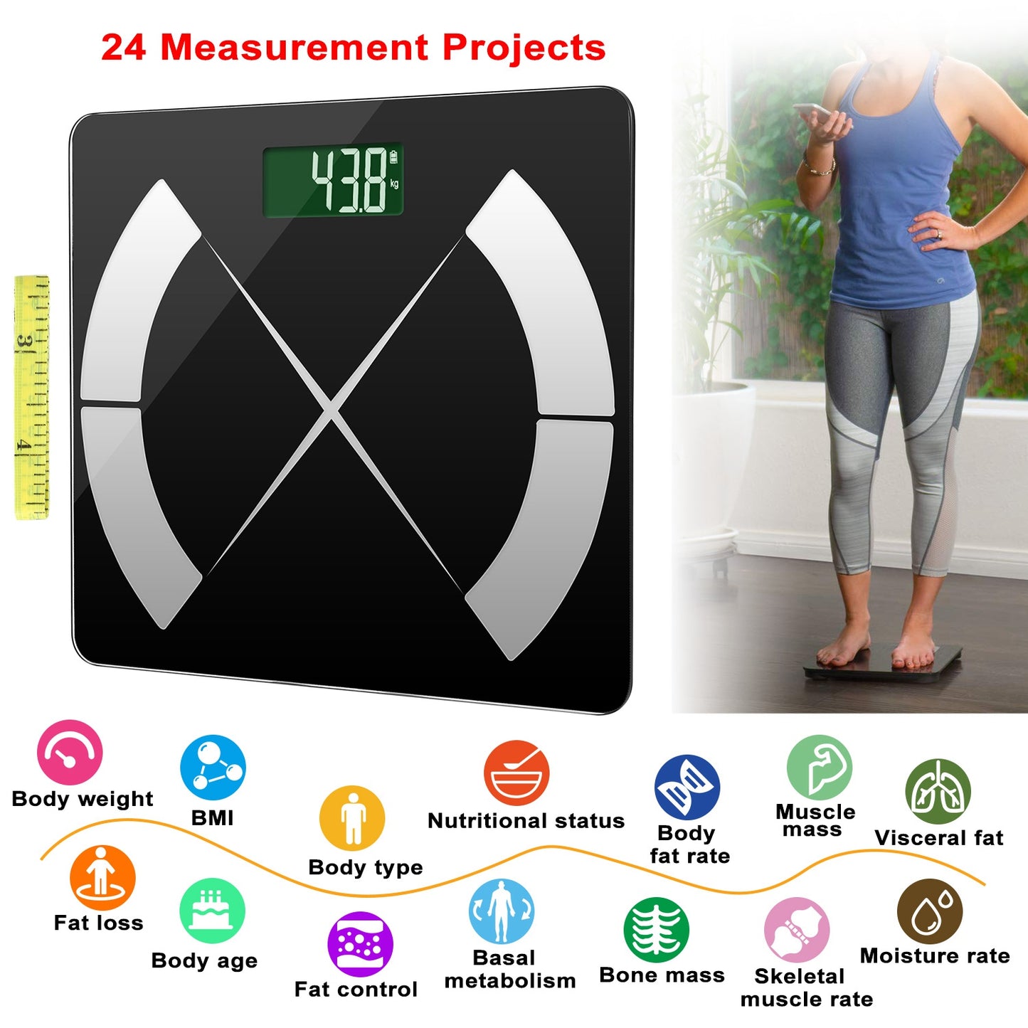 Smart Body Composition Scale with App & 24 Health Metrics
