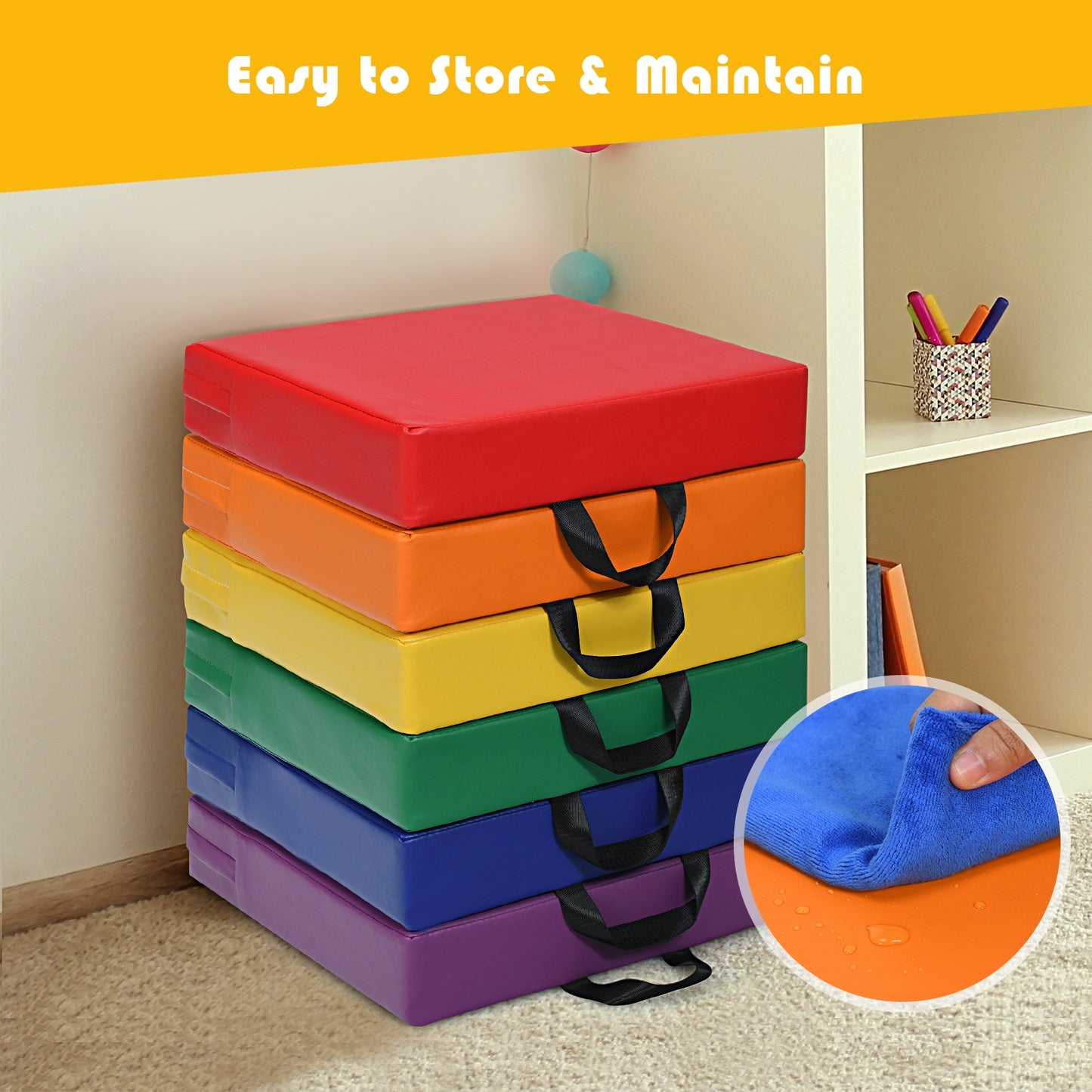 Square Toddler Floor Cushions 15" - Set of 6 with Handles