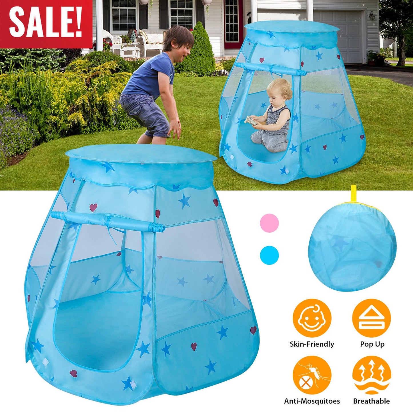 Kids Pop Up Play Tent - Princess Castle for Indoor & Outdoor