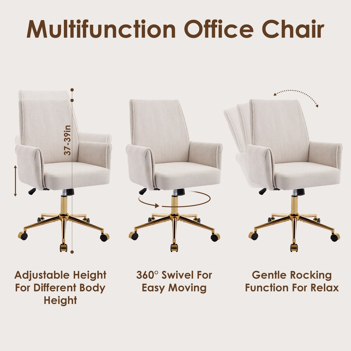 Mid-Back Velvet Office Chair with Memory Foam Cushion