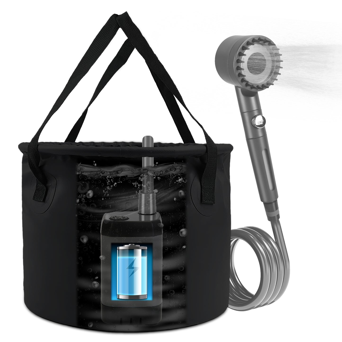 Portable Camping Shower with Rechargeable Pump & 5.3 Gallon Bucket