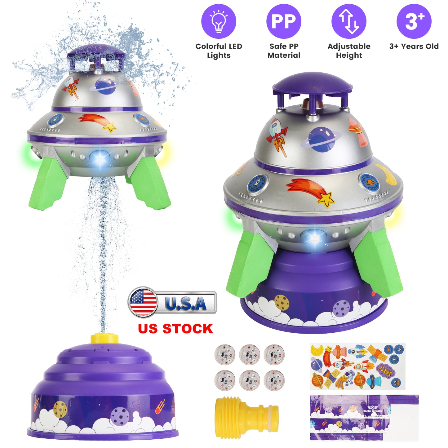 UFO Water Sprinkler Toy with LED Lights & 360° Rotation