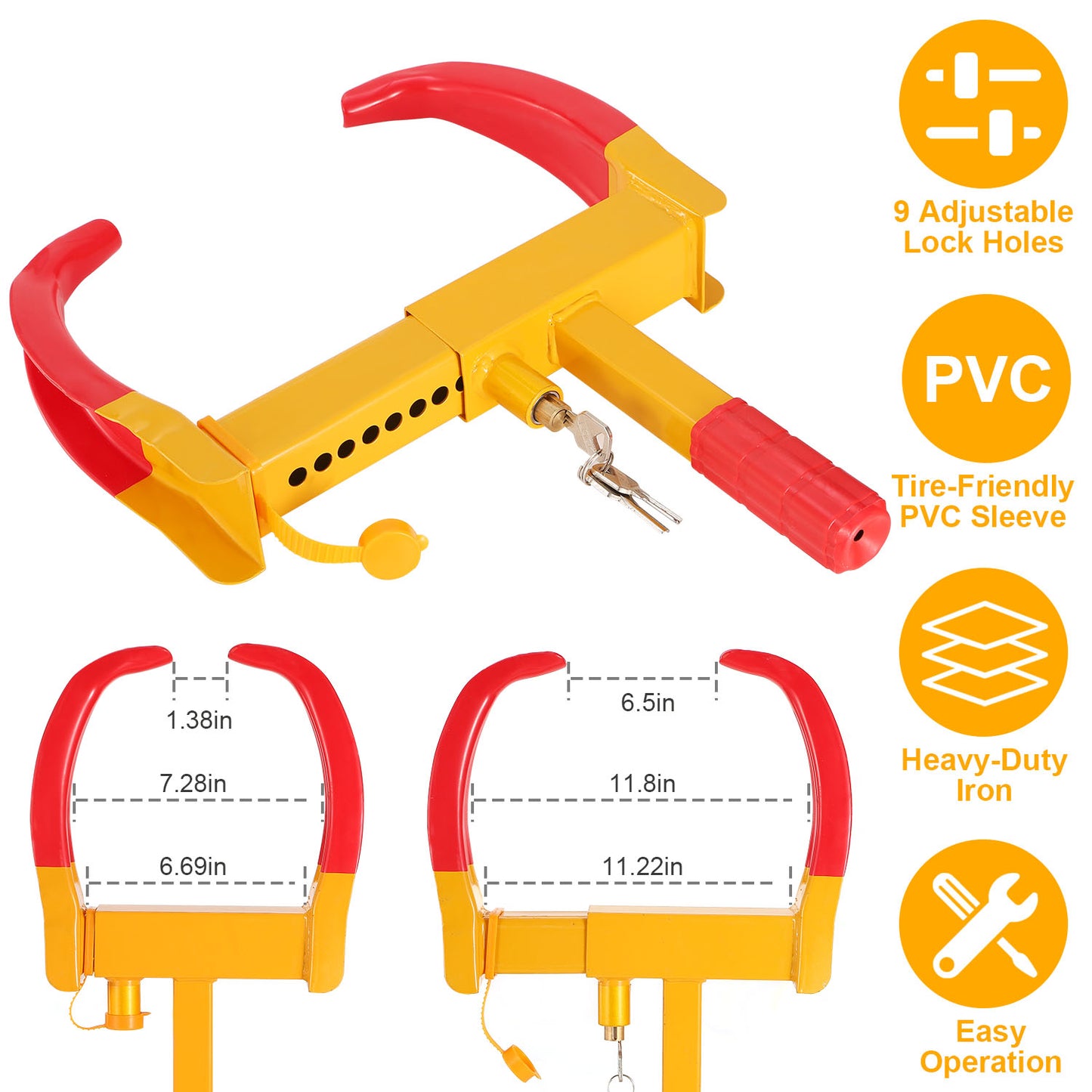 Heavy Duty Wheel Clamp Lock with 3 Keys - Adjustable Tire Lock